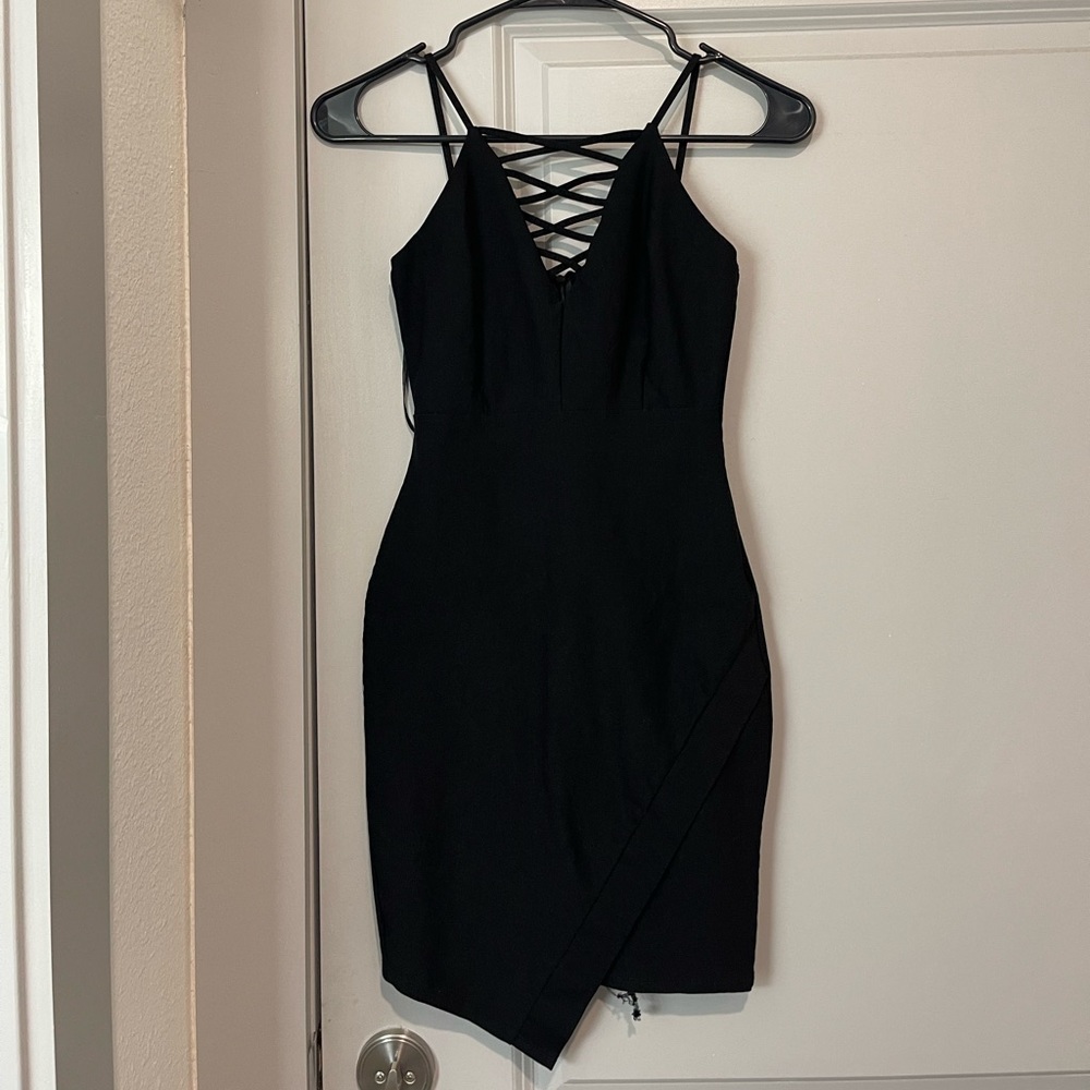 A’gaci Black Criss Cross Mini Dress in Size S.